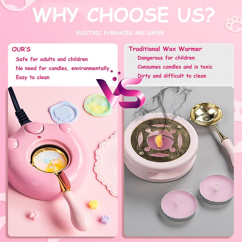 MONVICT 732 Pcs Wax Seal Stamp Kit with Pink Gift Box, Electric Wax Seal Warmer, Sealing Beads, Stamp, Spoon, Pens, Envelopes, Tweezers Gift for Kids Girls Crafter DIY - Image 3